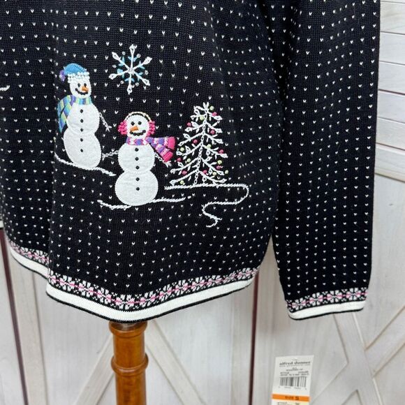Alfred Dunner Embroidered Snowman Polka Dot Holiday Christmas Sweater Black S - Picture 6 of 11